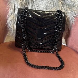 Aldo Glossy Black Chevron Shoulder Bag